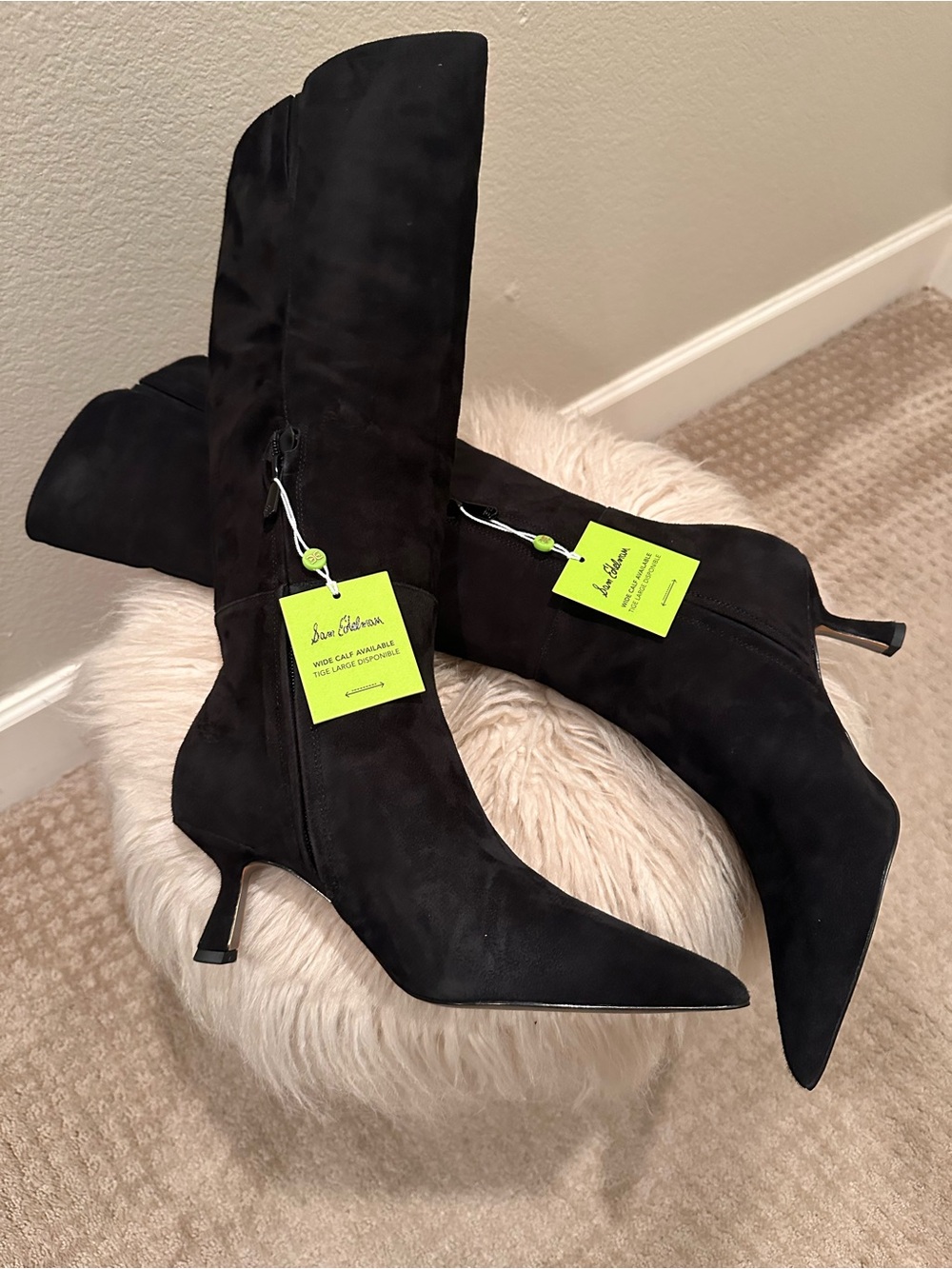 Sam Edelman Black Suede-Look Over-the-Knee Pointed Boots